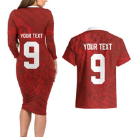 Custom Poland National Football Couples Matching Long Sleeve Bodycon Dress and Hawaiian Shirt The Eagles on Flames - Wonder Print Shop