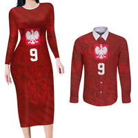 Custom Poland National Football Couples Matching Long Sleeve Bodycon Dress and Long Sleeve Button Shirt The Eagles on Flames - Wonder Print Shop