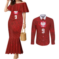 Custom Poland National Football Couples Matching Mermaid Dress and Long Sleeve Button Shirt The Eagles on Flames - Wonder Print Shop