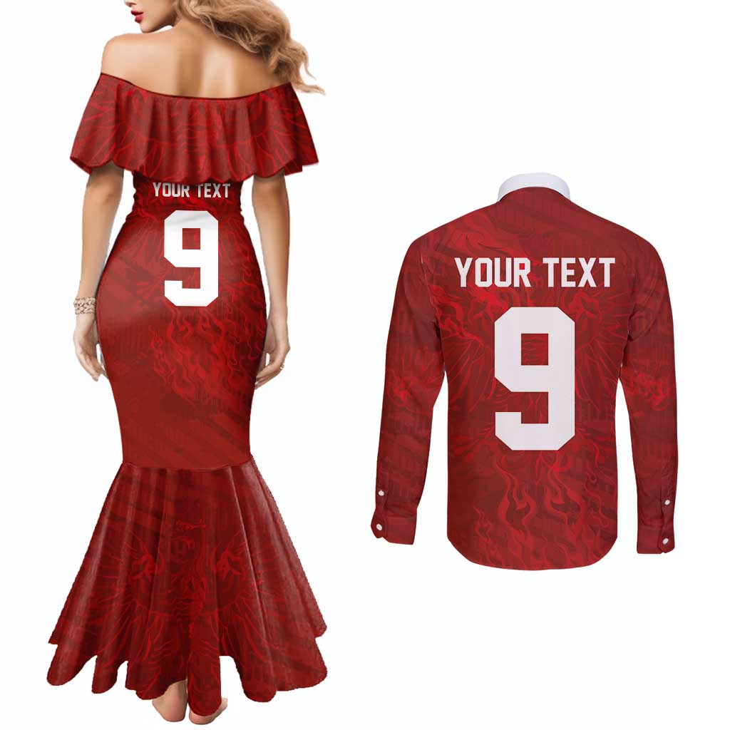 Custom Poland National Football Couples Matching Mermaid Dress and Long Sleeve Button Shirt The Eagles on Flames - Wonder Print Shop