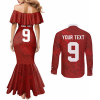 Custom Poland National Football Couples Matching Mermaid Dress and Long Sleeve Button Shirt The Eagles on Flames - Wonder Print Shop