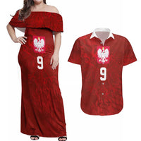 Custom Poland National Football Couples Matching Off Shoulder Maxi Dress and Hawaiian Shirt The Eagles on Flames - Wonder Print Shop