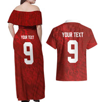 Custom Poland National Football Couples Matching Off Shoulder Maxi Dress and Hawaiian Shirt The Eagles on Flames - Wonder Print Shop