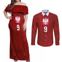 Custom Poland National Football Couples Matching Off Shoulder Maxi Dress and Long Sleeve Button Shirt The Eagles on Flames - Wonder Print Shop