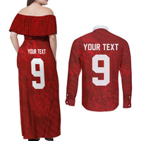 Custom Poland National Football Couples Matching Off Shoulder Maxi Dress and Long Sleeve Button Shirt The Eagles on Flames - Wonder Print Shop