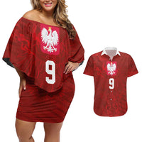 Custom Poland National Football Couples Matching Off Shoulder Short Dress and Hawaiian Shirt The Eagles on Flames - Wonder Print Shop