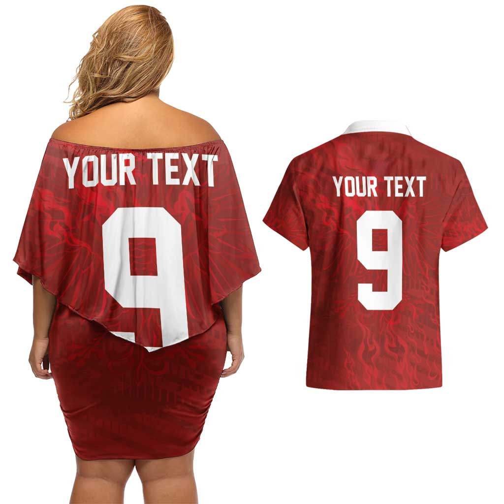 Custom Poland National Football Couples Matching Off Shoulder Short Dress and Hawaiian Shirt The Eagles on Flames - Wonder Print Shop
