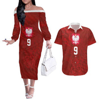 Custom Poland National Football Couples Matching Off The Shoulder Long Sleeve Dress and Hawaiian Shirt The Eagles on Flames - Wonder Print Shop