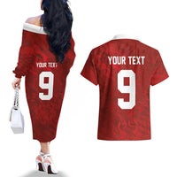Custom Poland National Football Couples Matching Off The Shoulder Long Sleeve Dress and Hawaiian Shirt The Eagles on Flames - Wonder Print Shop
