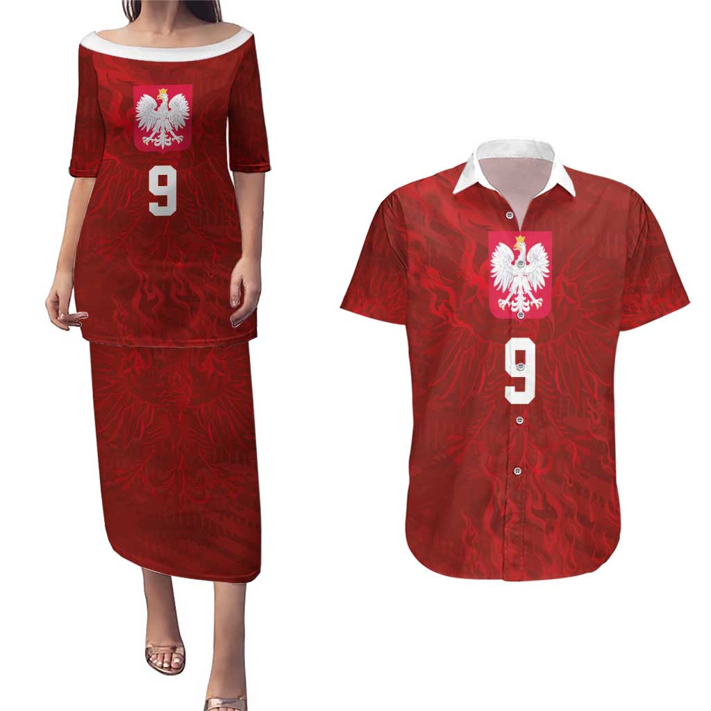 Custom Poland National Football Couples Matching Puletasi and Hawaiian Shirt The Eagles on Flames - Wonder Print Shop