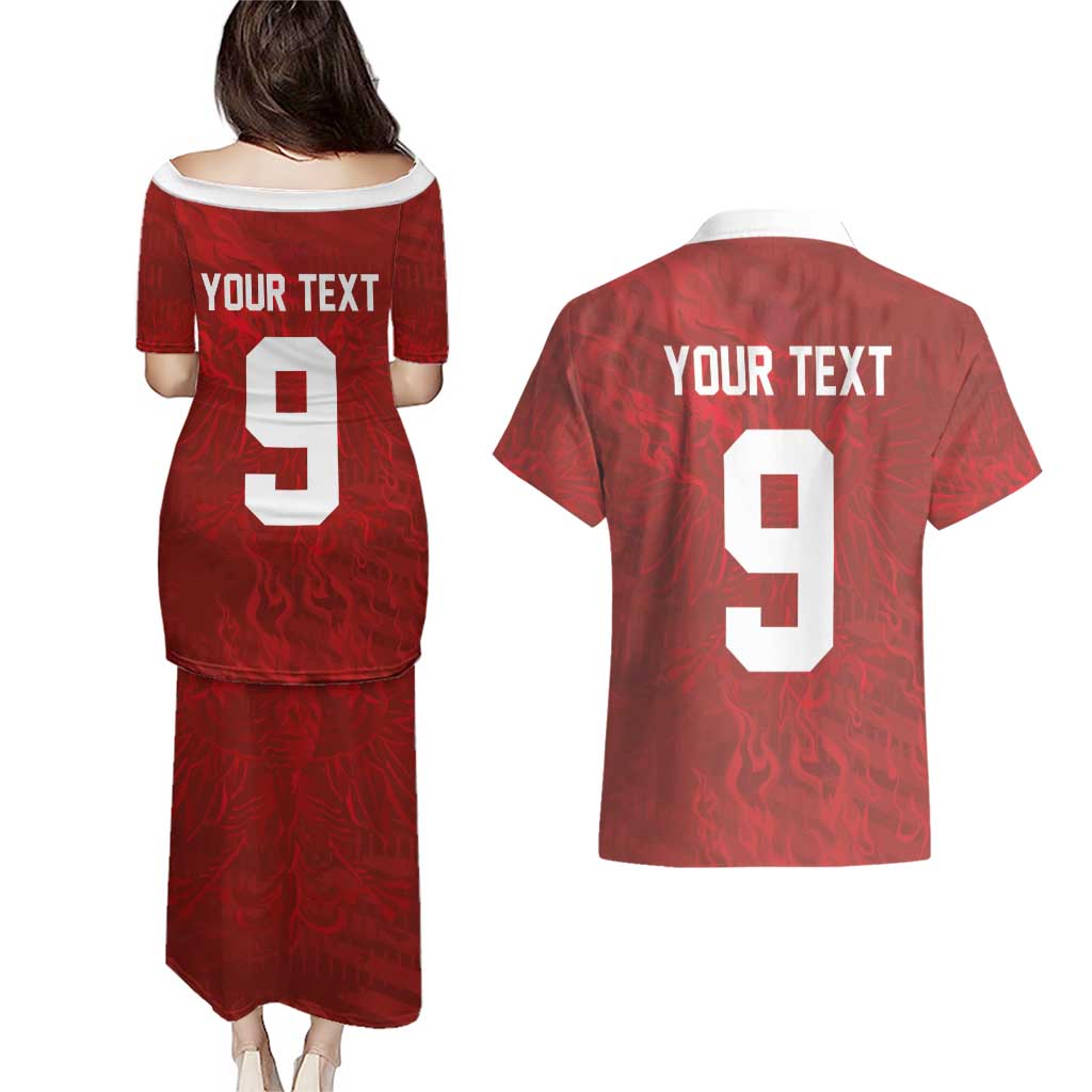 Custom Poland National Football Couples Matching Puletasi and Hawaiian Shirt The Eagles on Flames - Wonder Print Shop