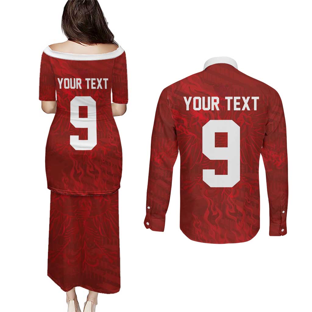 Custom Poland National Football Couples Matching Puletasi and Long Sleeve Button Shirt The Eagles on Flames - Wonder Print Shop