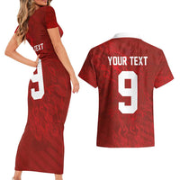 Custom Poland National Football Couples Matching Short Sleeve Bodycon Dress and Hawaiian Shirt The Eagles on Flames - Wonder Print Shop