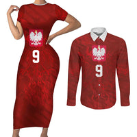 Custom Poland National Football Couples Matching Short Sleeve Bodycon Dress and Long Sleeve Button Shirt The Eagles on Flames - Wonder Print Shop