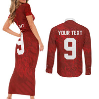 Custom Poland National Football Couples Matching Short Sleeve Bodycon Dress and Long Sleeve Button Shirt The Eagles on Flames - Wonder Print Shop