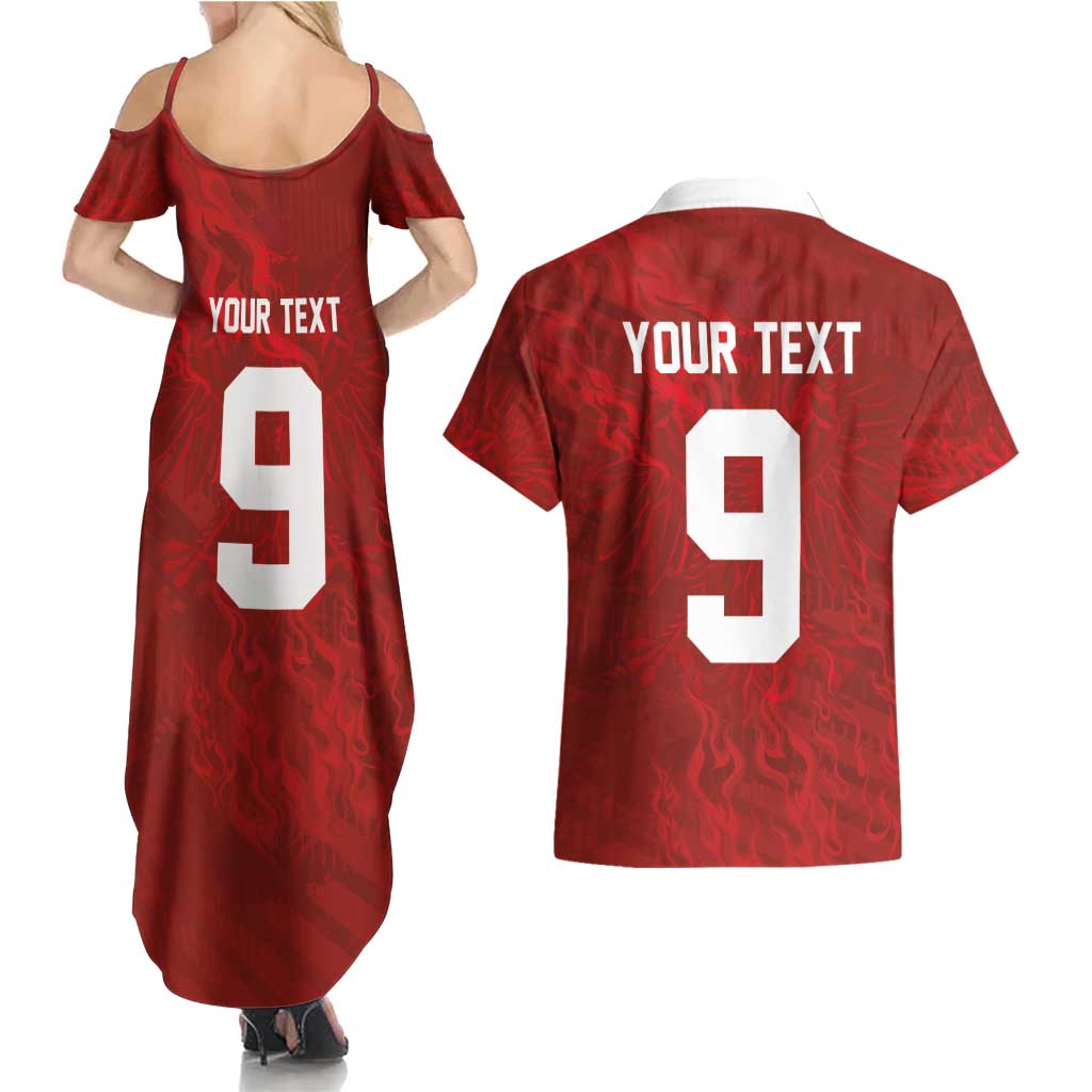 Custom Poland National Football Couples Matching Summer Maxi Dress and Hawaiian Shirt The Eagles on Flames - Wonder Print Shop