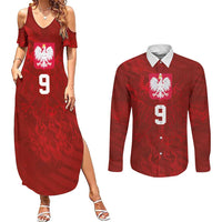 Custom Poland National Football Couples Matching Summer Maxi Dress and Long Sleeve Button Shirt The Eagles on Flames - Wonder Print Shop