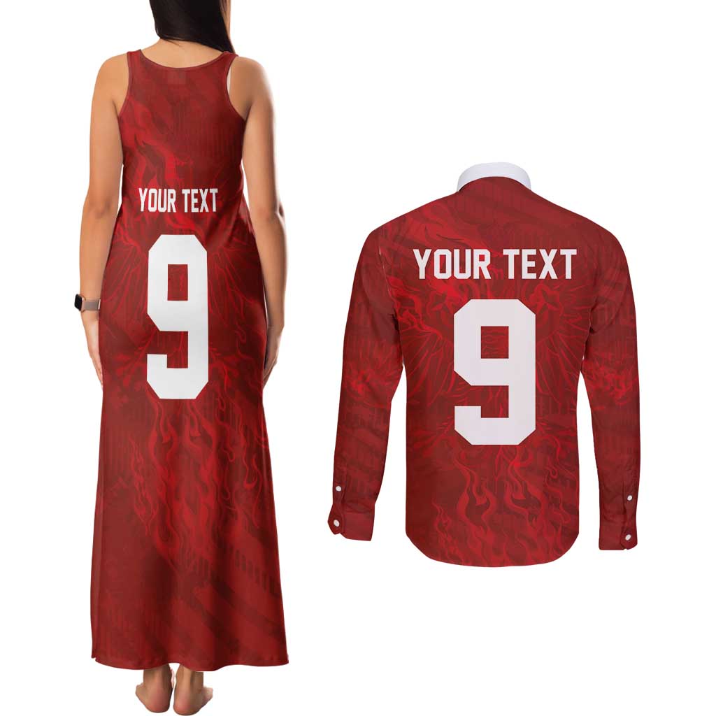 Custom Poland National Football Couples Matching Tank Maxi Dress and Long Sleeve Button Shirt The Eagles on Flames - Wonder Print Shop