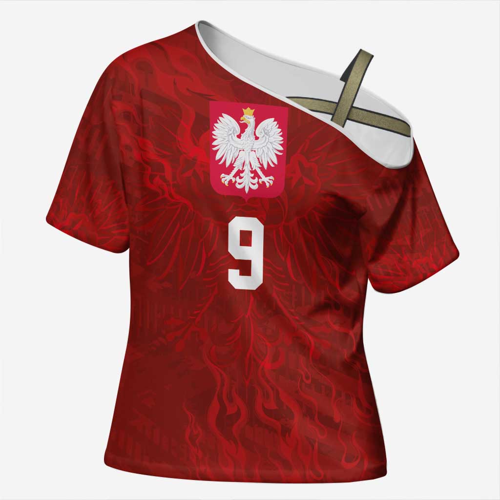 Custom Poland National Football Cross Shoulder Shirt The Eagles on Flames - Wonder Print Shop
