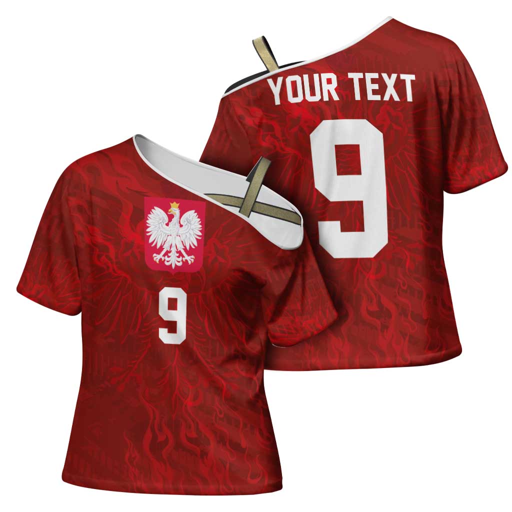Custom Poland National Football Cross Shoulder Shirt The Eagles on Flames - Wonder Print Shop