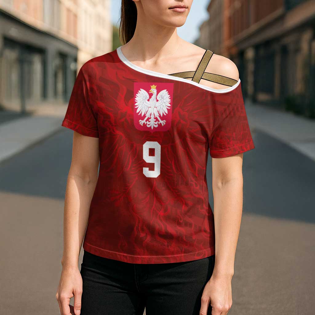 Custom Poland National Football Cross Shoulder Shirt The Eagles on Flames - Wonder Print Shop