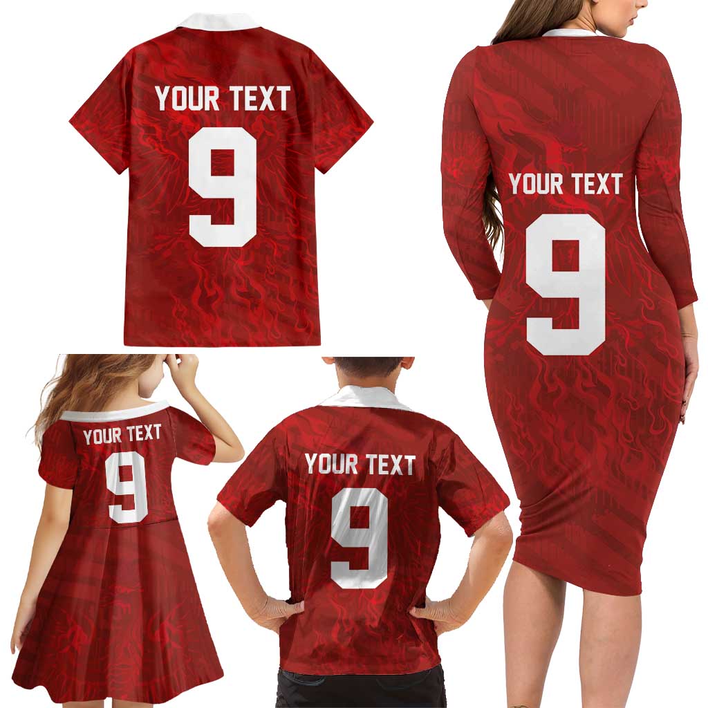 Custom Poland National Football Family Matching Long Sleeve Bodycon Dress and Hawaiian Shirt The Eagles on Flames - Wonder Print Shop