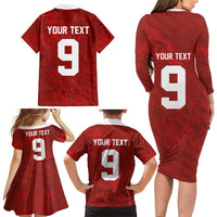 Custom Poland National Football Family Matching Long Sleeve Bodycon Dress and Hawaiian Shirt The Eagles on Flames - Wonder Print Shop
