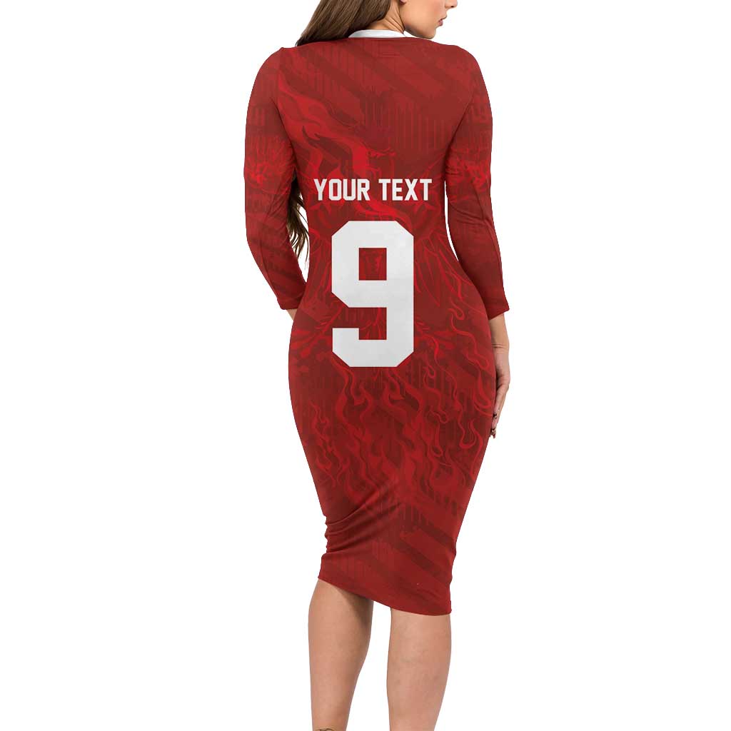 Custom Poland National Football Family Matching Long Sleeve Bodycon Dress and Hawaiian Shirt The Eagles on Flames - Wonder Print Shop
