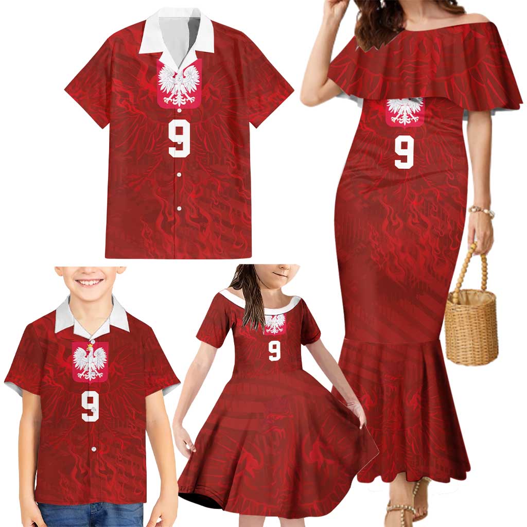 Custom Poland National Football Family Matching Mermaid Dress and Hawaiian Shirt The Eagles on Flames - Wonder Print Shop