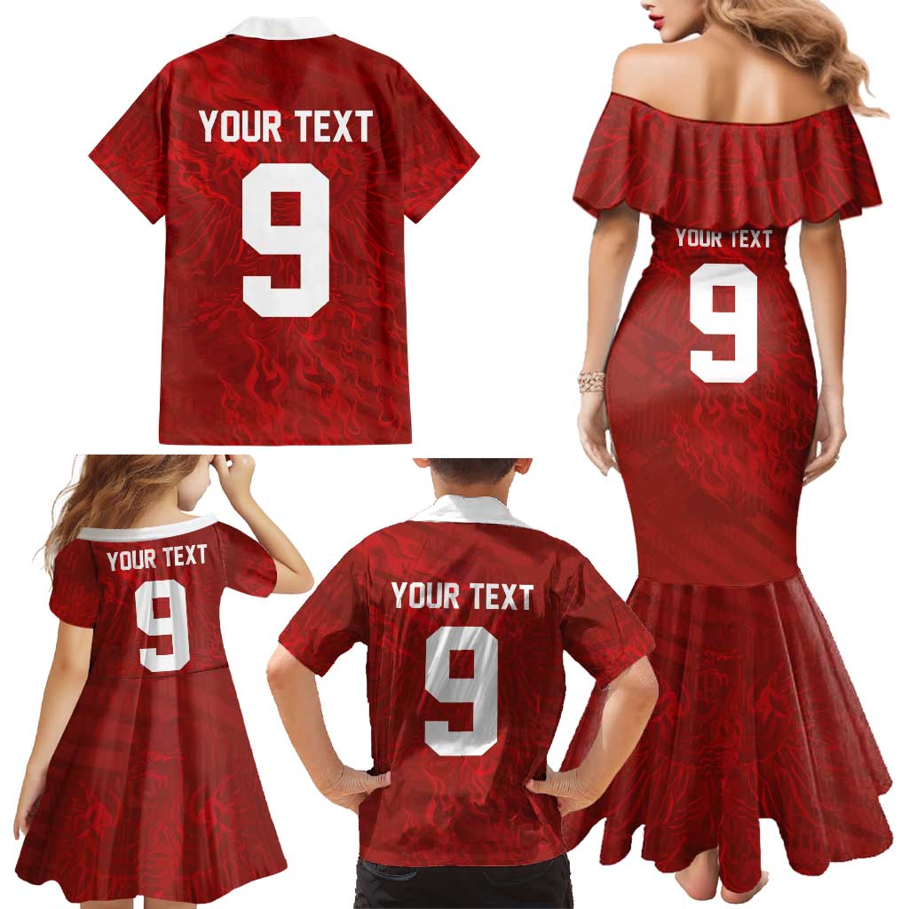 Custom Poland National Football Family Matching Mermaid Dress and Hawaiian Shirt The Eagles on Flames - Wonder Print Shop