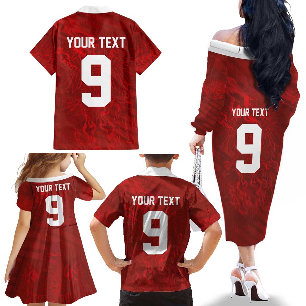 Custom Poland National Football Family Matching Off The Shoulder Long Sleeve Dress and Hawaiian Shirt The Eagles on Flames - Wonder Print Shop