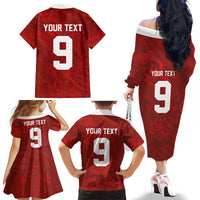 Custom Poland National Football Family Matching Off The Shoulder Long Sleeve Dress and Hawaiian Shirt The Eagles on Flames - Wonder Print Shop