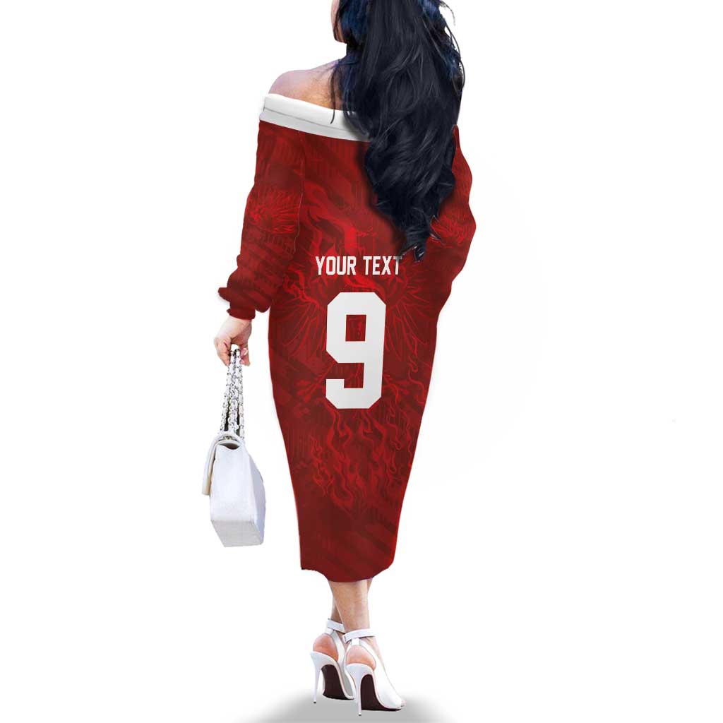 Custom Poland National Football Family Matching Off The Shoulder Long Sleeve Dress and Hawaiian Shirt The Eagles on Flames - Wonder Print Shop