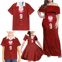 Custom Poland National Football Family Matching Off Shoulder Maxi Dress and Hawaiian Shirt The Eagles on Flames - Wonder Print Shop