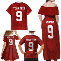 Custom Poland National Football Family Matching Off Shoulder Maxi Dress and Hawaiian Shirt The Eagles on Flames - Wonder Print Shop