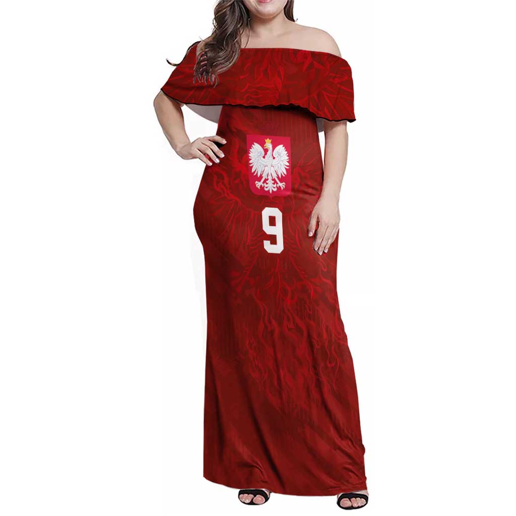 Custom Poland National Football Family Matching Off Shoulder Maxi Dress and Hawaiian Shirt The Eagles on Flames - Wonder Print Shop