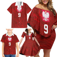 Custom Poland National Football Family Matching Off Shoulder Short Dress and Hawaiian Shirt The Eagles on Flames - Wonder Print Shop