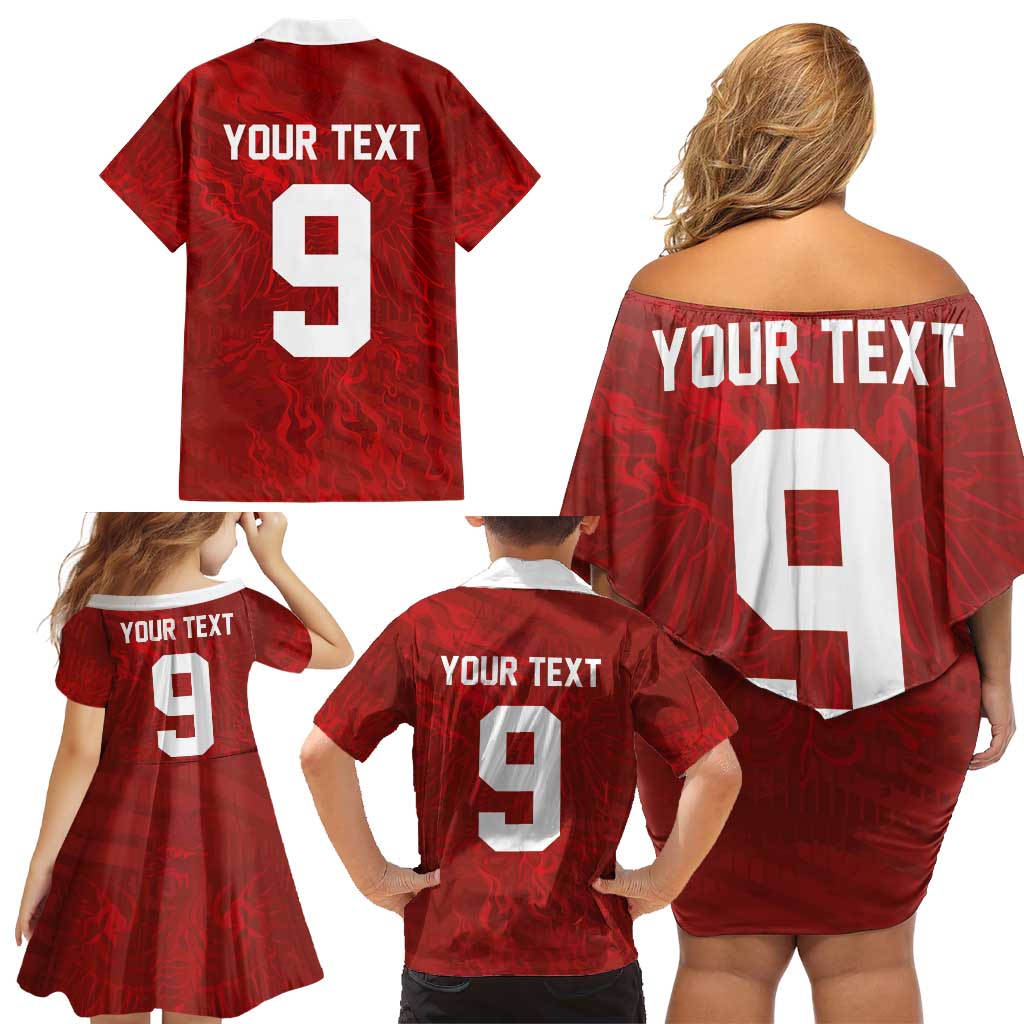 Custom Poland National Football Family Matching Off Shoulder Short Dress and Hawaiian Shirt The Eagles on Flames - Wonder Print Shop