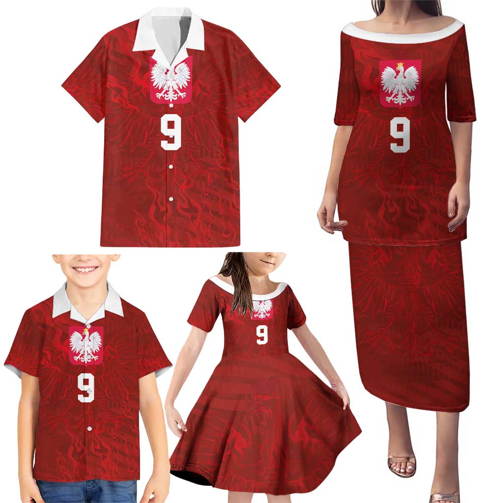 Custom Poland National Football Family Matching Puletasi and Hawaiian Shirt The Eagles on Flames - Wonder Print Shop