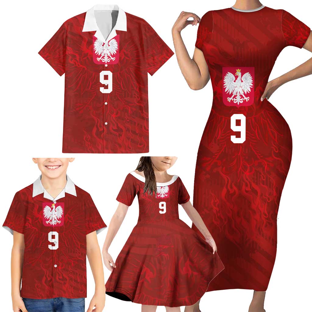 Custom Poland National Football Family Matching Short Sleeve Bodycon Dress and Hawaiian Shirt The Eagles on Flames - Wonder Print Shop