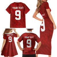 Custom Poland National Football Family Matching Short Sleeve Bodycon Dress and Hawaiian Shirt The Eagles on Flames - Wonder Print Shop