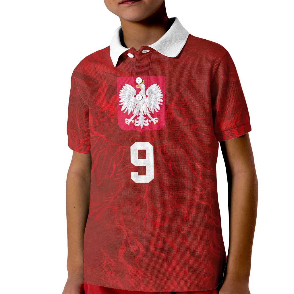 Custom Poland National Football Kid Polo Shirt The Eagles on Flames - Wonder Print Shop