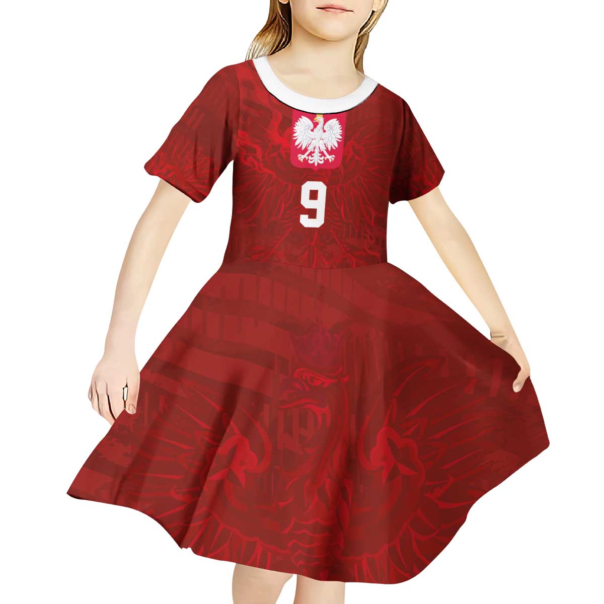 Custom Poland National Football Kid Short Sleeve Dress The Eagles on Flames - Wonder Print Shop