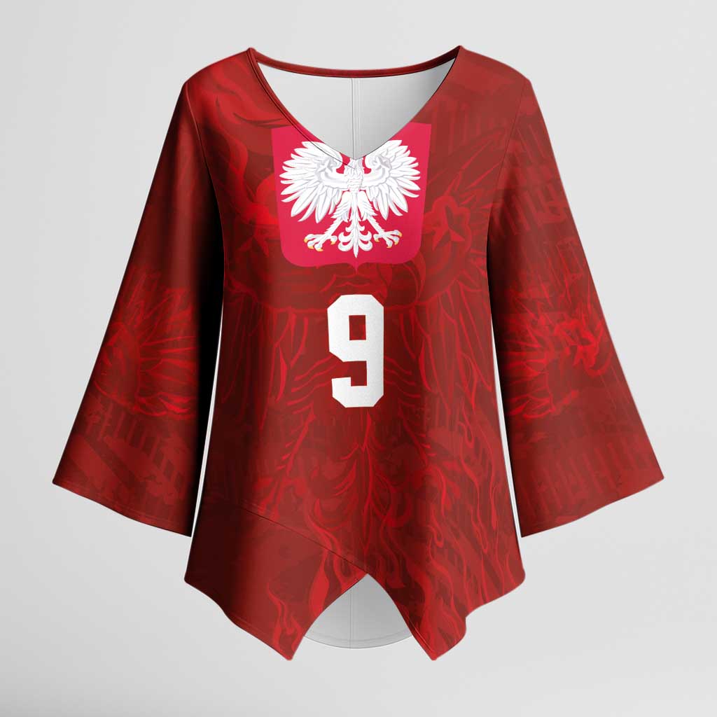 Custom Poland National Football Kimono Sleeve Blouse The Eagles on Flames - Wonder Print Shop