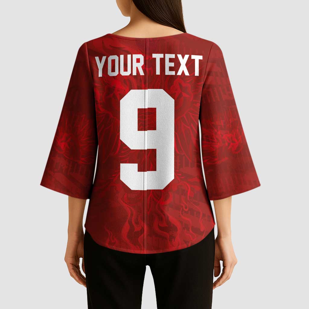 Custom Poland National Football Kimono Sleeve Blouse The Eagles on Flames - Wonder Print Shop