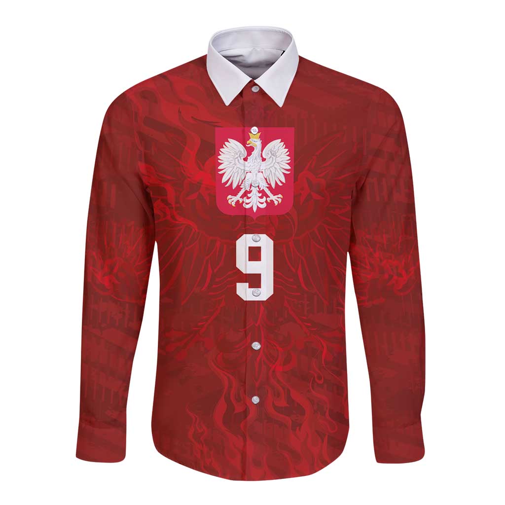 Custom Poland National Football Long Sleeve Button Shirt The Eagles on Flames - Wonder Print Shop
