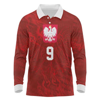 Custom Poland National Football Long Sleeve Polo Shirt The Eagles on Flames - Wonder Print Shop