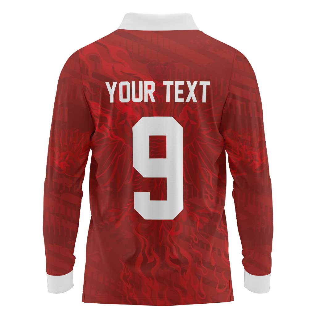 Custom Poland National Football Long Sleeve Polo Shirt The Eagles on Flames - Wonder Print Shop