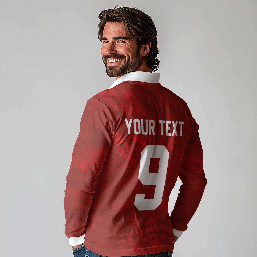 Custom Poland National Football Long Sleeve Polo Shirt The Eagles on Flames - Wonder Print Shop