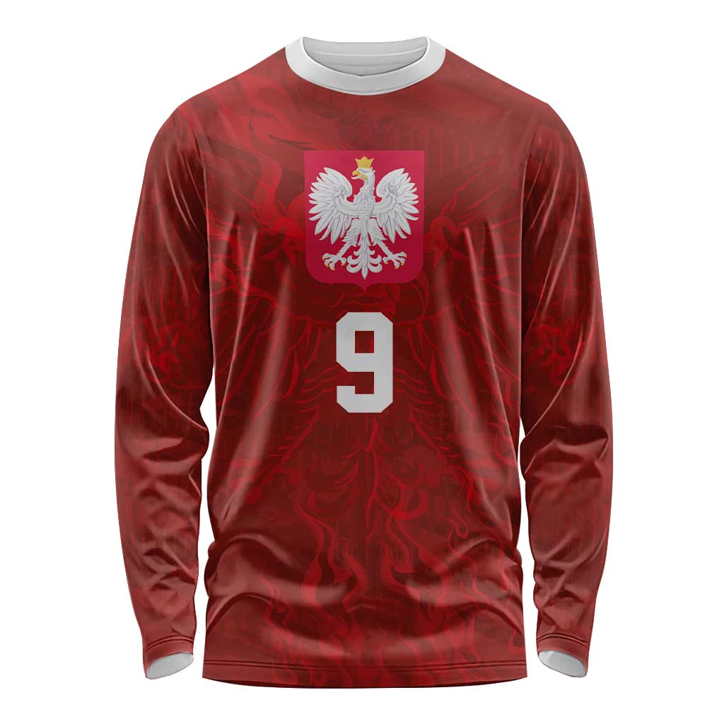 Custom Poland National Football Long Sleeve Shirt The Eagles on Flames - Wonder Print Shop